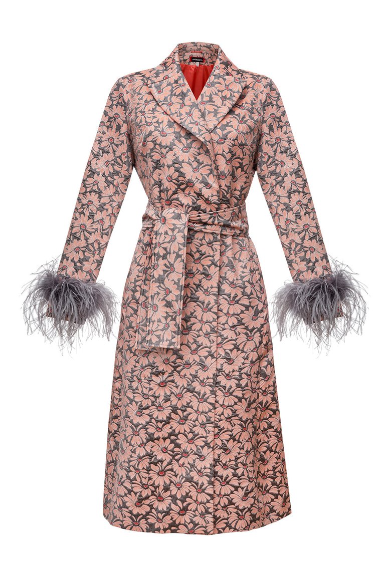 Jacqueline Coat №22 With Detachable Feathers Cuffs - Grey - Grey