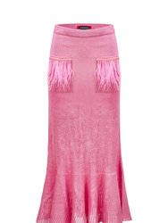 Knit Skirt With Feather Details On The Pocket - Pink