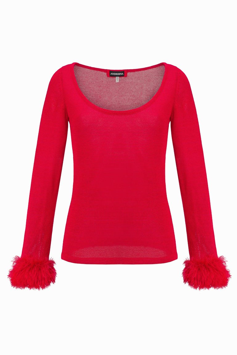 Knit Top With Handmade Knit Cuffs - Red