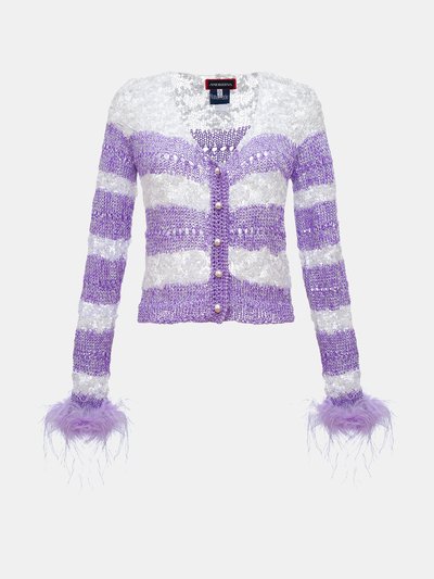 ANDREEVA Lavender Handmade Knit Sweater With Detachable Feather Details On The Cuffs and Pearl Buttons product