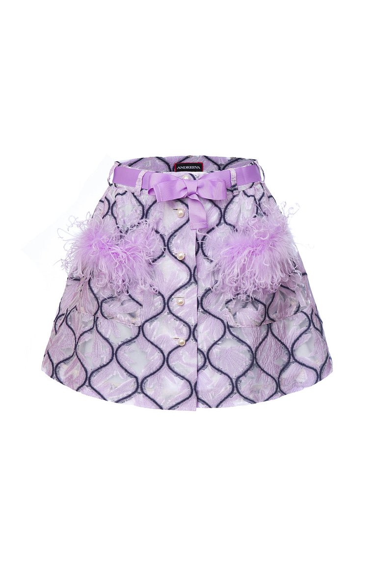 Lavender Skirt With Feathers Details - Lavender
