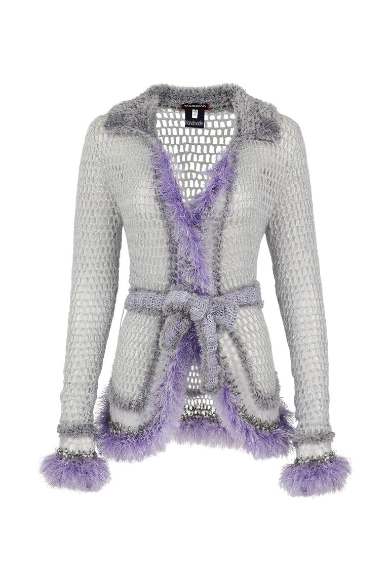 Light Grey Handmade Knit Cardigan - Lavender