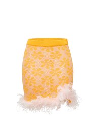 Mini Yellow Knit Skirt with feather details - Yellow