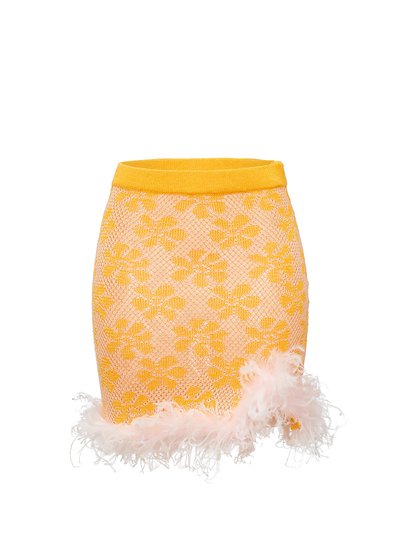ANDREEVA Mini Yellow Knit Skirt with feather details product