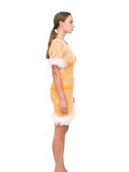 Mini Yellow Knit Skirt with feather details