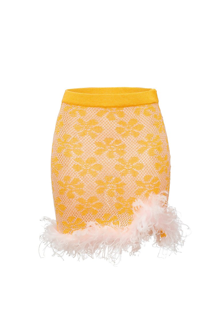 Mini Yellow Knit Skirt with feather details - Yellow