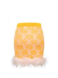 Mini Yellow Knit Skirt with feather details