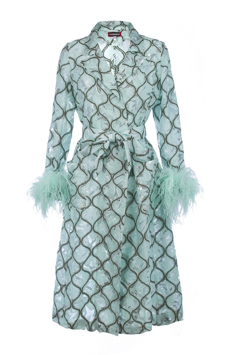 Mint Coat № 23 With Detachable Feathers Cuffs - Mint
