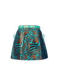 Mint Printed Mini Skirt With Feathers