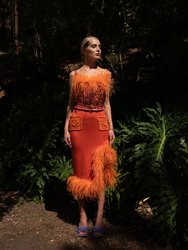 Orange Flower Top With Feather Details