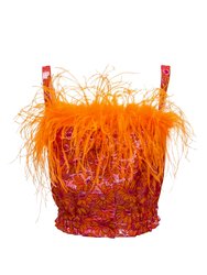 Orange Flower Top With Feather Details - Orange