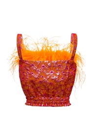 Orange Flower Top With Feather Details