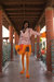 Orange Jacquard Jacket №22 with detachable feather cuffs