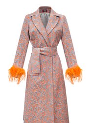 Orange Jacqueline Coat №22 With Detachable Feathers Cuffs - Orange