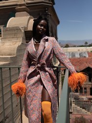 Orange Jacqueline Coat №22 With Detachable Feathers Cuffs