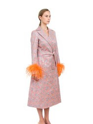 Orange Jacqueline Coat №22 With Detachable Feathers Cuffs