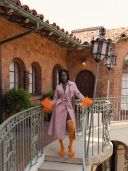 Orange Jacqueline Coat №22 With Detachable Feathers Cuffs