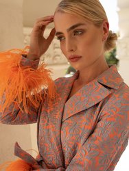 Orange Jacqueline Coat №22 With Detachable Feathers Cuffs