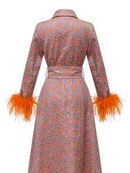 Orange Jacqueline Coat №22 With Detachable Feathers Cuffs