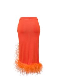 Orange Knit Skirt-Dress With Feather Details