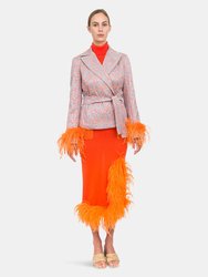 Orange Knit Skirt-Dress With Feather Details