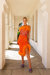 Orange Knit Skirt-Dress With Feather Details