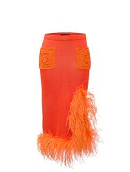 Orange Knit Skirt-Dress With Feather Details - Orange
