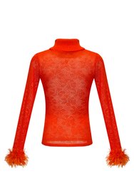 Orange Knit Turtleneck With Handmade Knit Details
