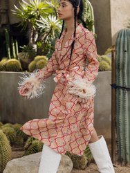 Peach Coat № 23 With Detachable Feathers Cuffs