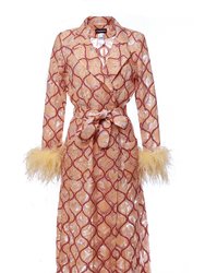 Peach Coat № 23 With Detachable Feathers Cuffs - Peach