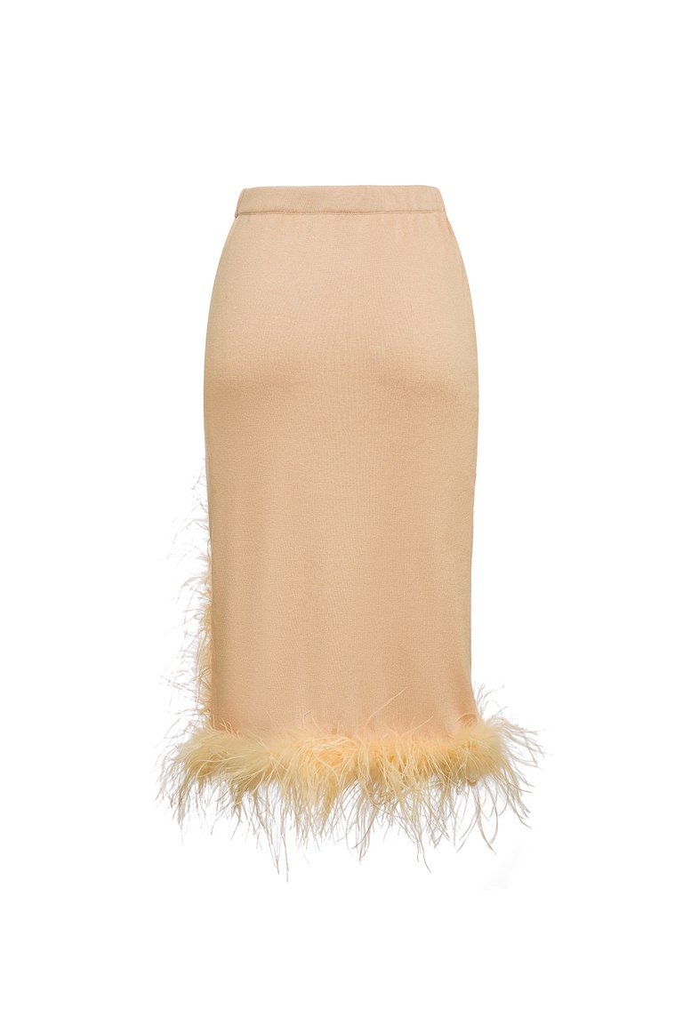 Peach Knit Skirt-Dress With Feathers