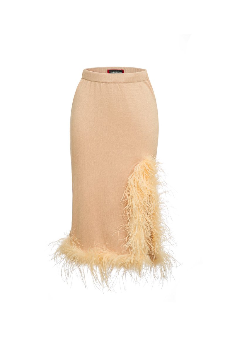 Peach Knit Skirt-Dress With Feathers - Peach