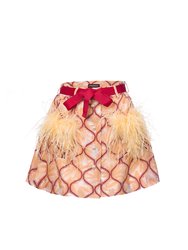 Peach Skirt With Feathers Details - Yellow