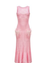 Pink Knit Dress With Feather Details - Pink