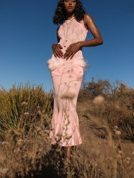 Pink Knit Dress With Feather Details