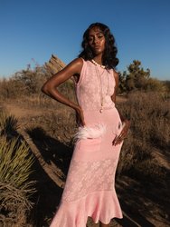 Pink Knit Dress With Feather Details