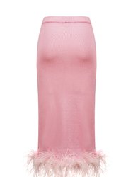 Pink Knit Skirt-Dress With Feather Details