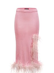 Pink Knit Skirt-Dress With Feather Details - Pink