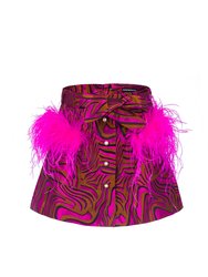 Raspberry Printed Mini Skirt With Feathers - Pink