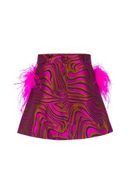 Raspberry Printed Mini Skirt With Feathers