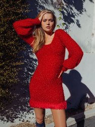 Red Handmade Knit Dress With Glitter