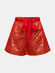 Red Jacquard Shorts - Red