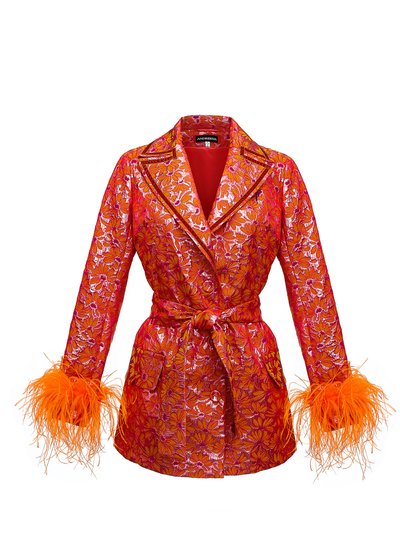 ANDREEVA Red Jacqueline Jacket №22 With Detachable Feather Cuffs product