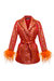 Red Jacqueline Jacket №22 With Detachable Feather Cuffs - Red