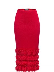 Red Knit Skirt With Handmade Knit Details - Red