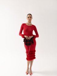 Red Knit Skirt With Handmade Knit Details