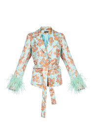 Vanilla Jacquard Jacket №19 Detachable Feather Cuffs - Multicolor