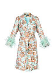 Vanilla Mint Jacquard Coat №19 With Detachable Feather Cuffs - Mint