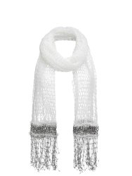 White Cashmere Handmade Knit Shawl - White