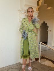 Yellow Jacqueline Coat №22 With Detachable Feathers Cuffs